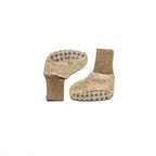 Cosilana baby booties in organic wool fleece and organic cotton in Latte macchiato on a white background