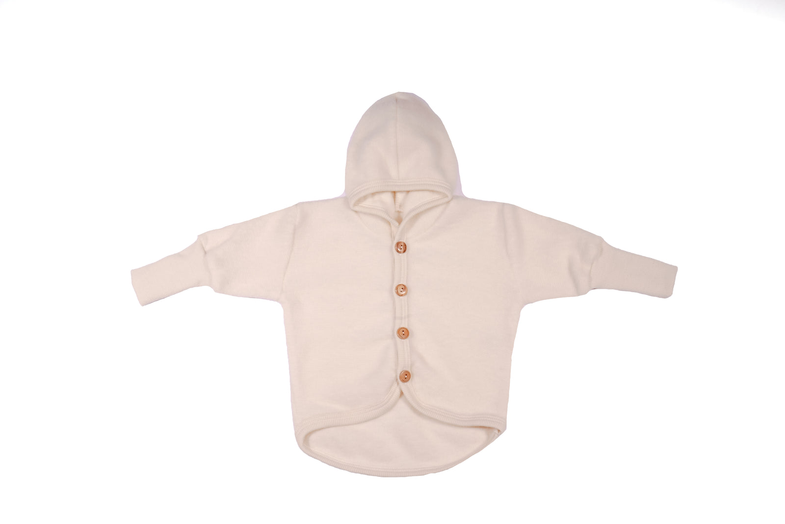 Cosilana baby hooded jacket in organic wool fleece and organic cotton in Natural on a white background
