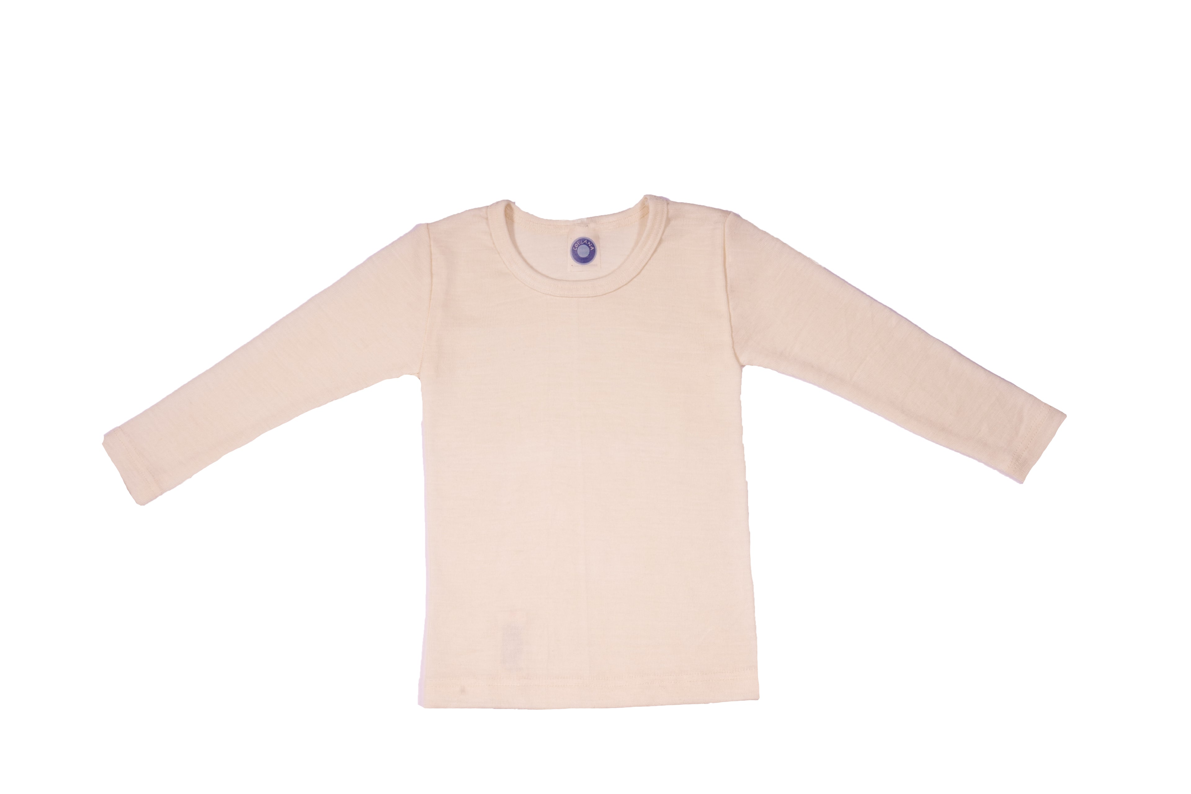 Cosilana children’s long-sleeve vest in organic wool and silk in Natural on a white background
