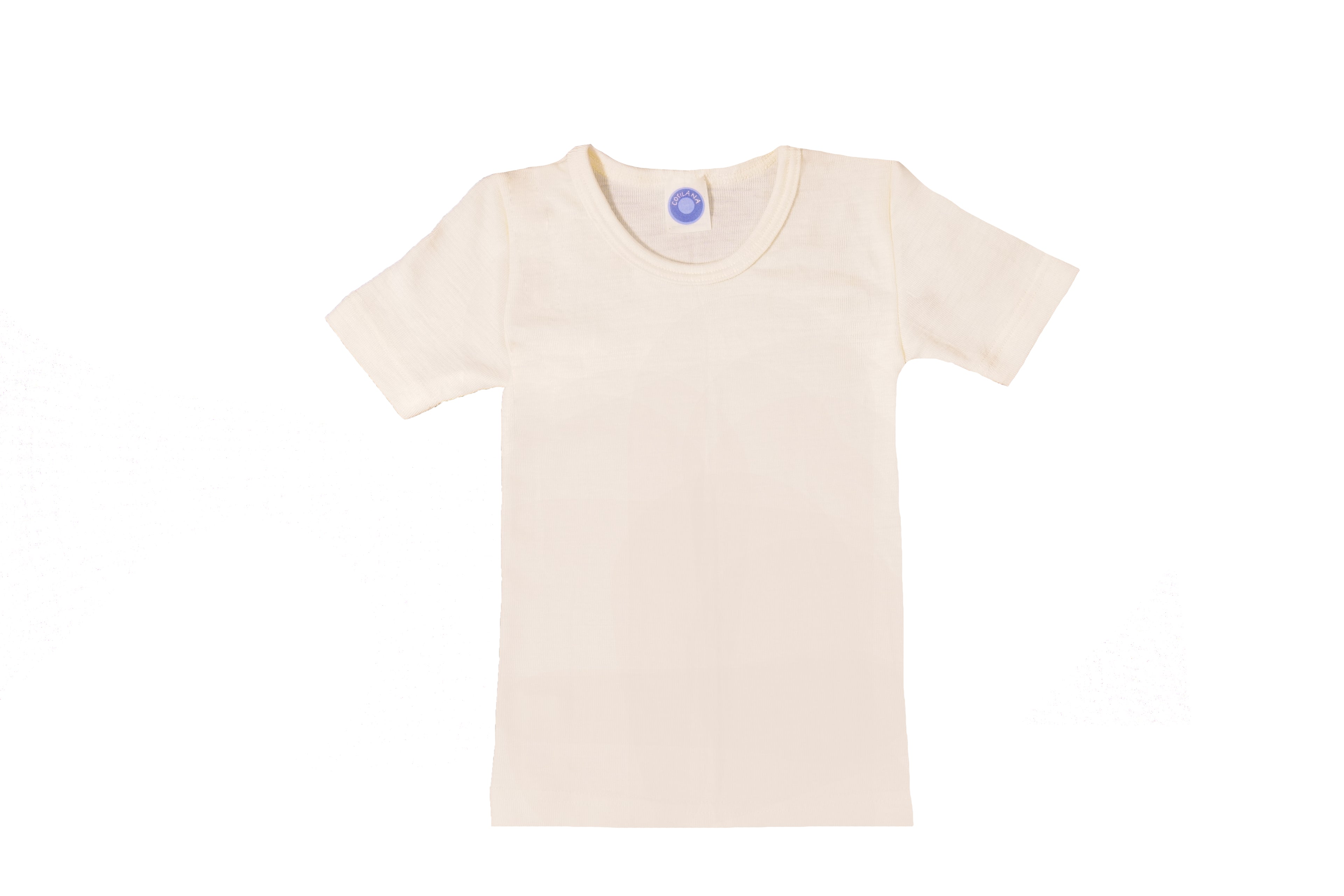Cosilana children’s short-sleeve vest in organic wool and silk in Natural on a white background