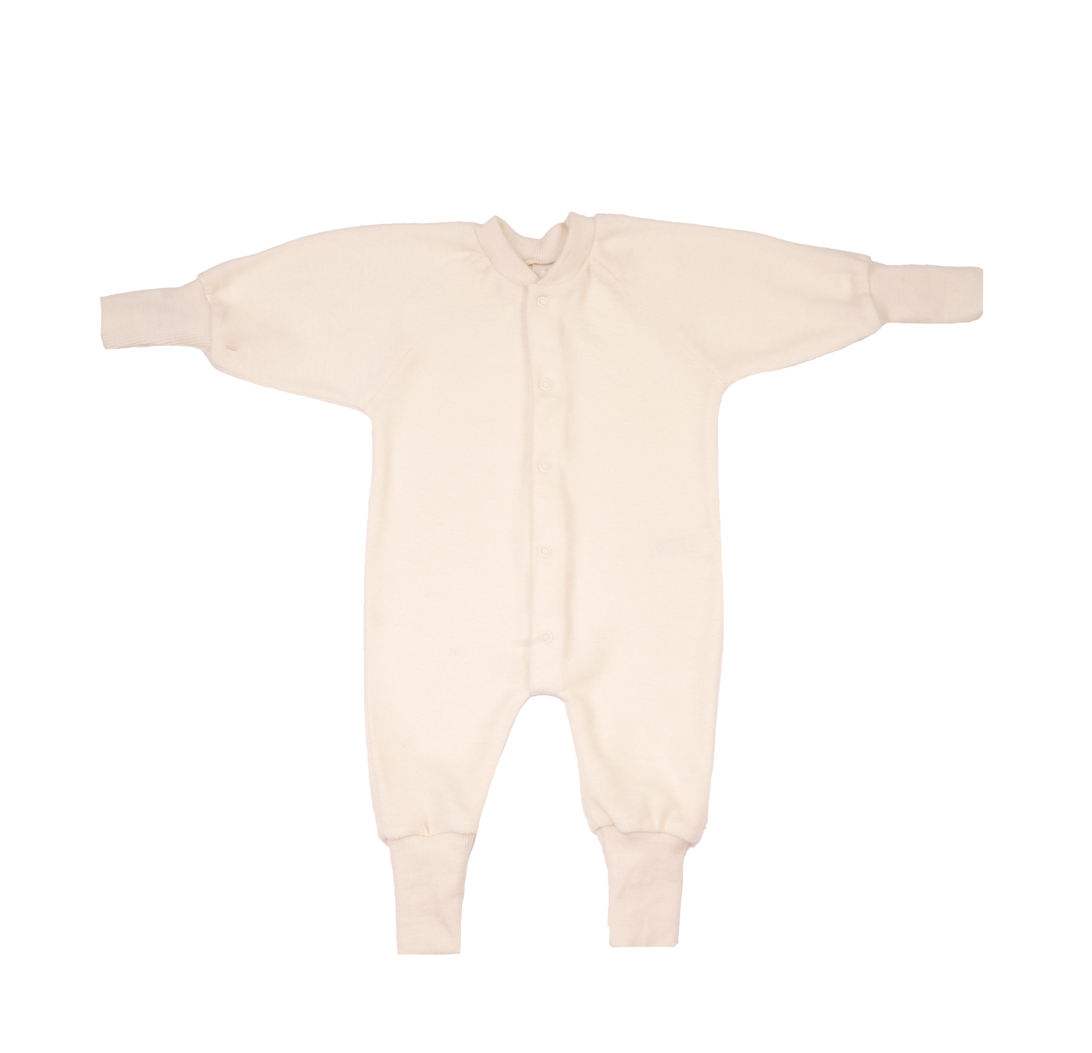 Cosilana baby overall in organic wool fleece in Natural on a white background
