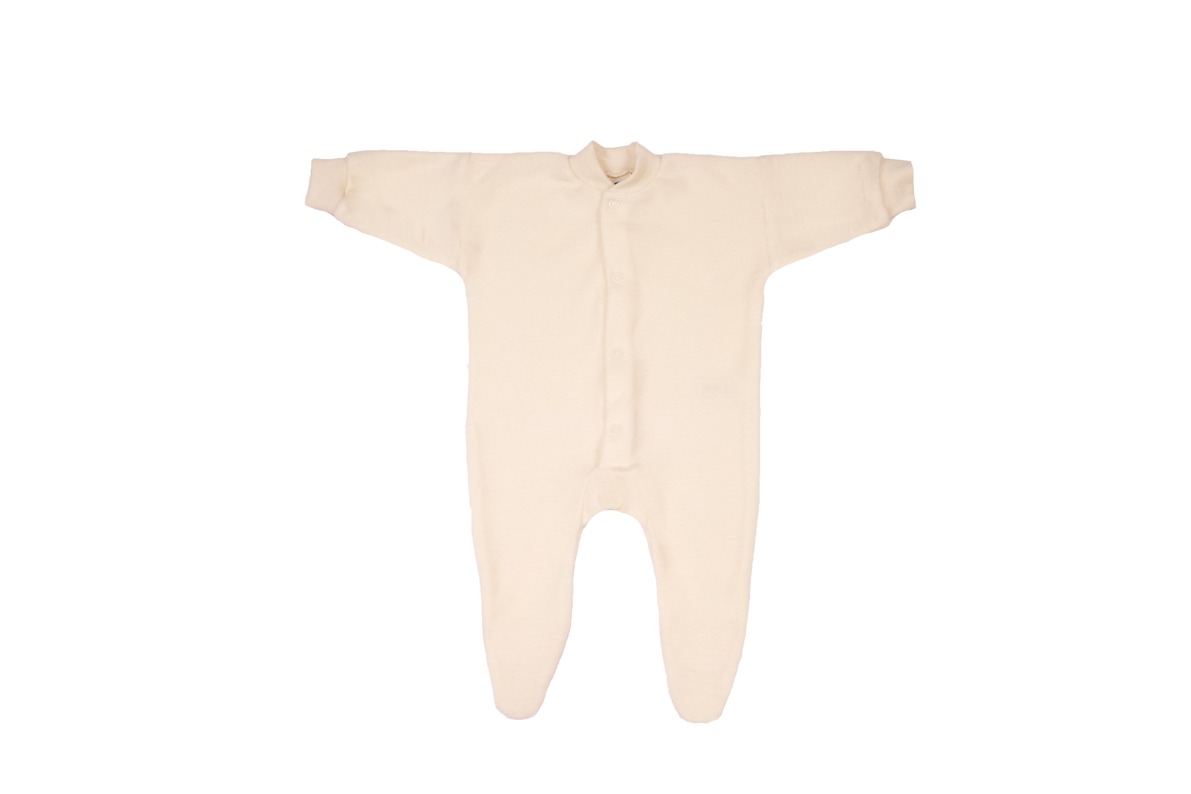 Cosilana baby overall with feet in organic wool fleece in Natural on a white background