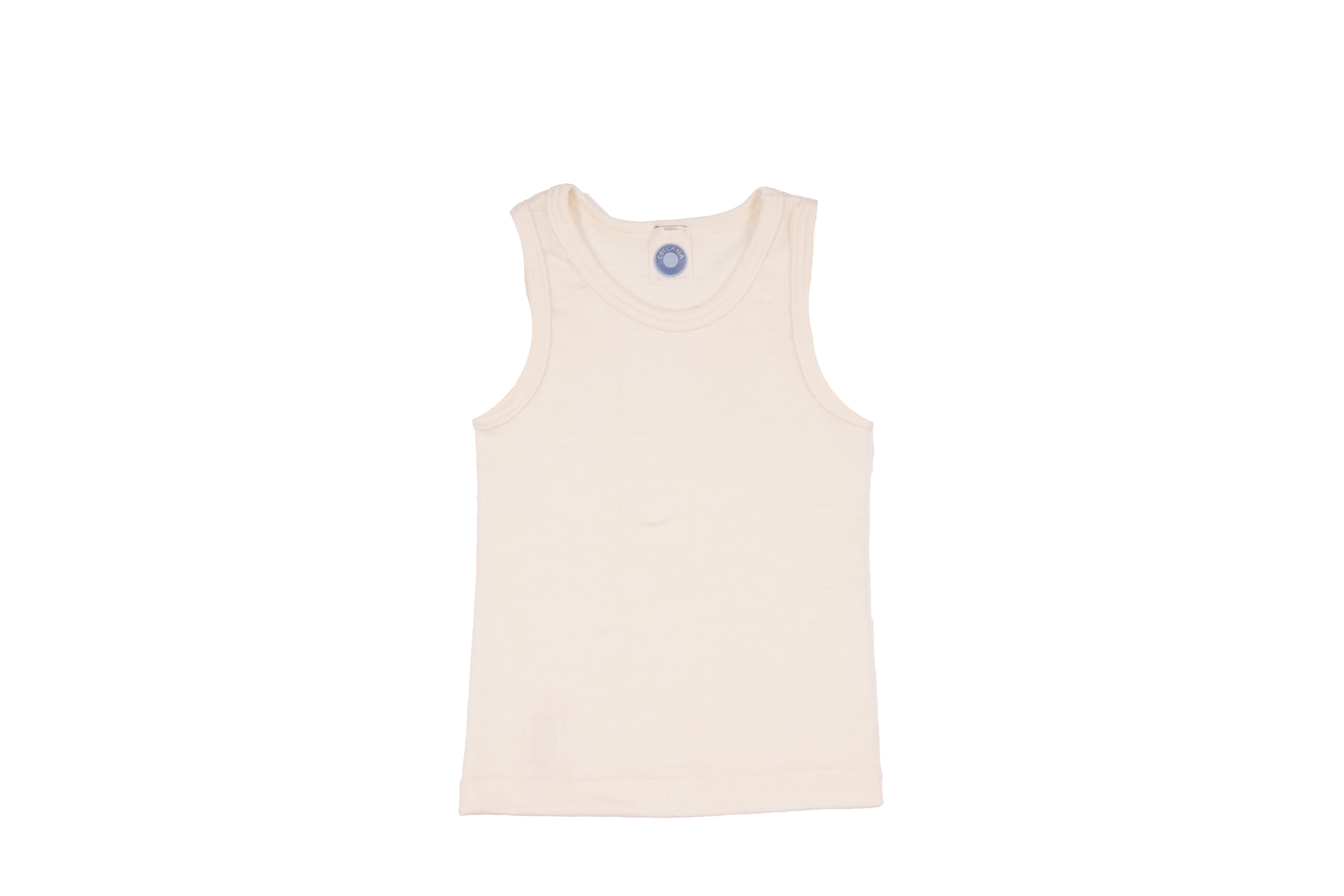 Cosilana children’s sleeveless vest in organic wool and silk in Natural on a white background