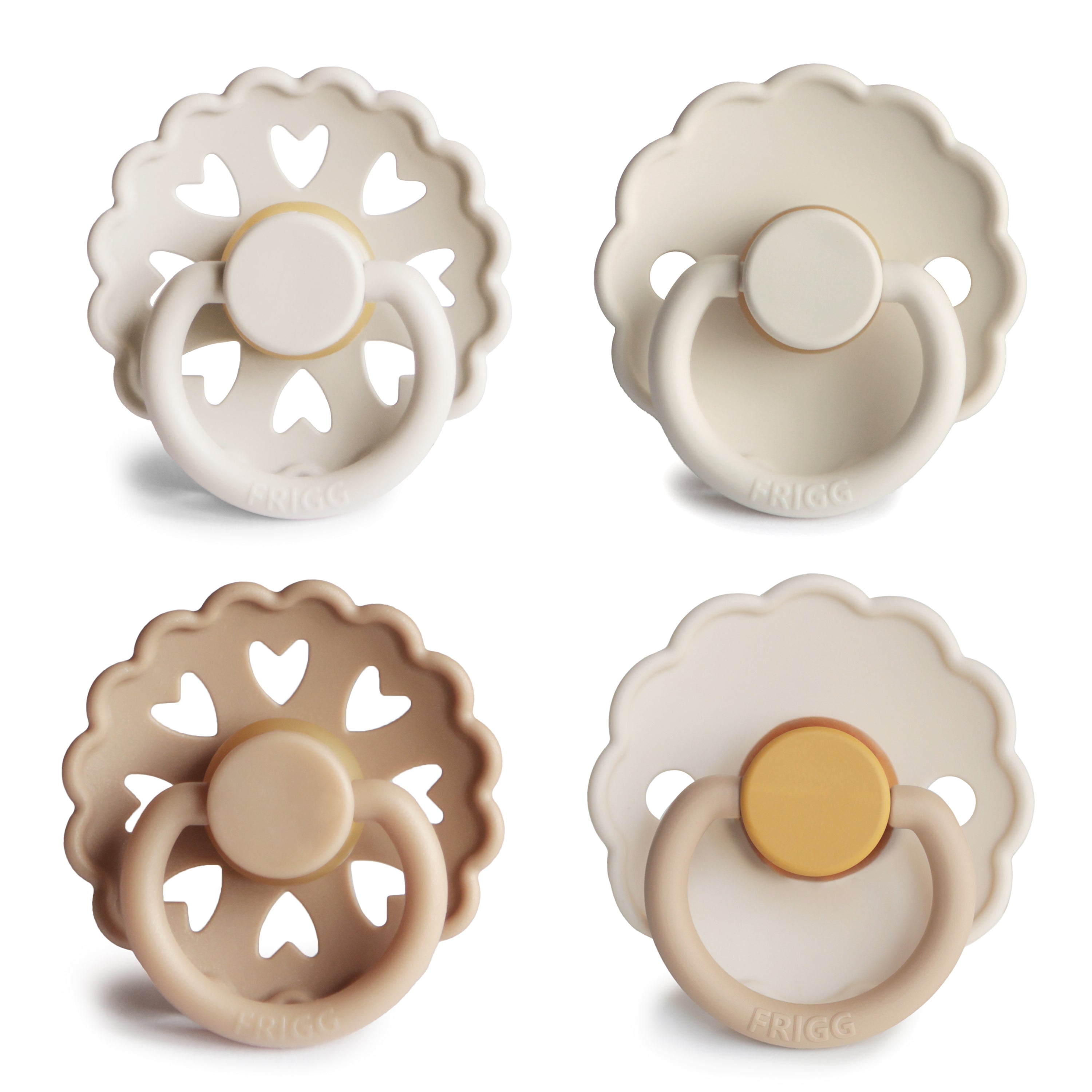 Frigg 4-pack pacifiers in latex in Snowflake dream on a white background