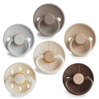 Frigg 6-pack pacifiers in latex in Earthy wonder on a white background