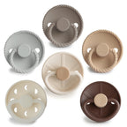 Frigg 6-pack pacifiers in silicone in Earthy wonder on a white background