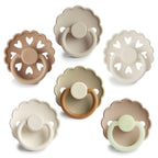 Frigg 6-pack pacifiers in silicone in Cinnamon charm on a white background