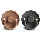 Frigg Daisy pacifier 2-pack in latex in Graphite peach bronze on a white background