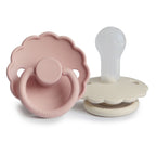 Frigg Daisy pacifier T2 2-pack in silicone in Powder blush pink cream on a white background