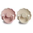 Frigg Daisy pacifier 2-pack in silicone in Powder blush pink cream on a white background