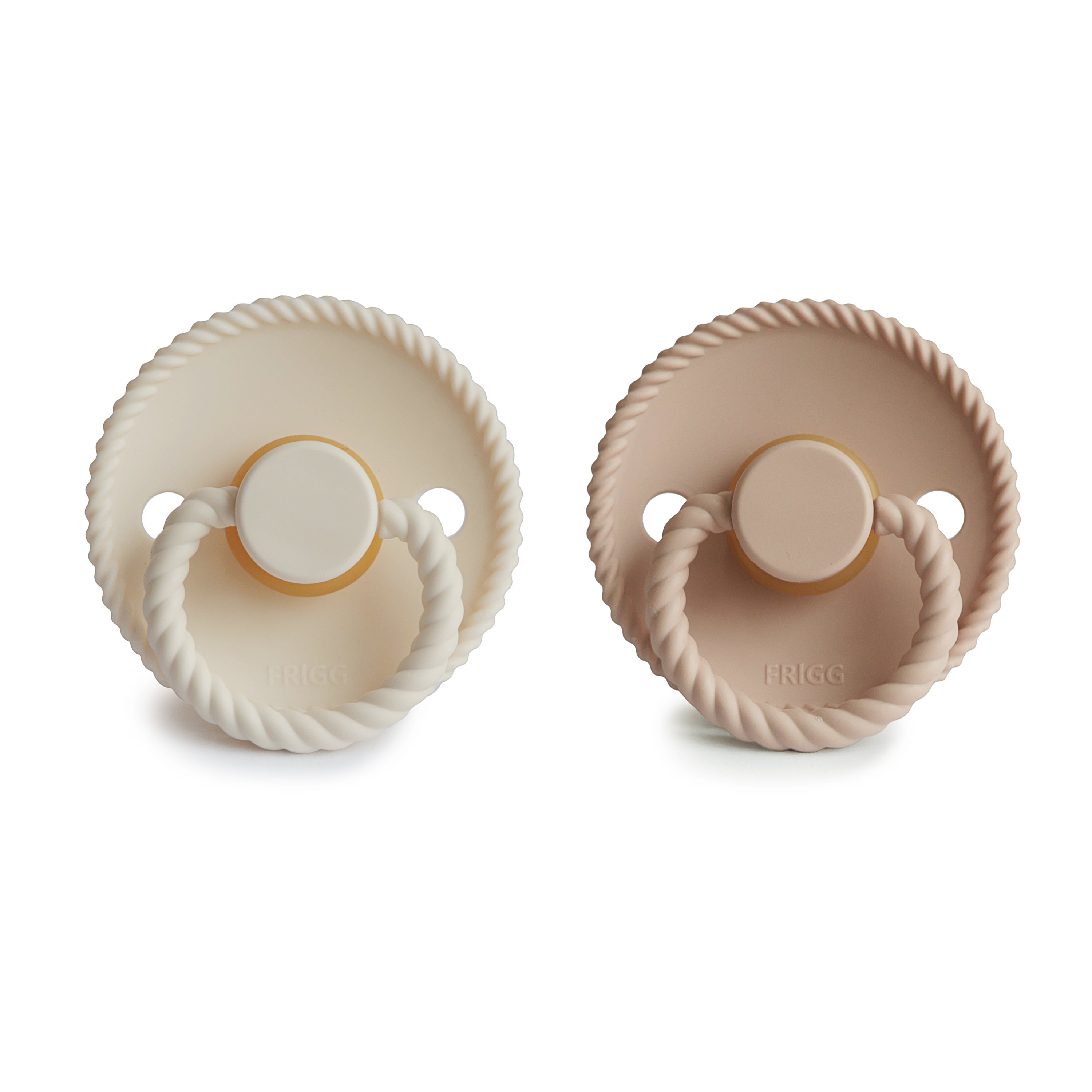 Frigg Rope pacifier 2-pack in latex in Cream croissant on a white background
