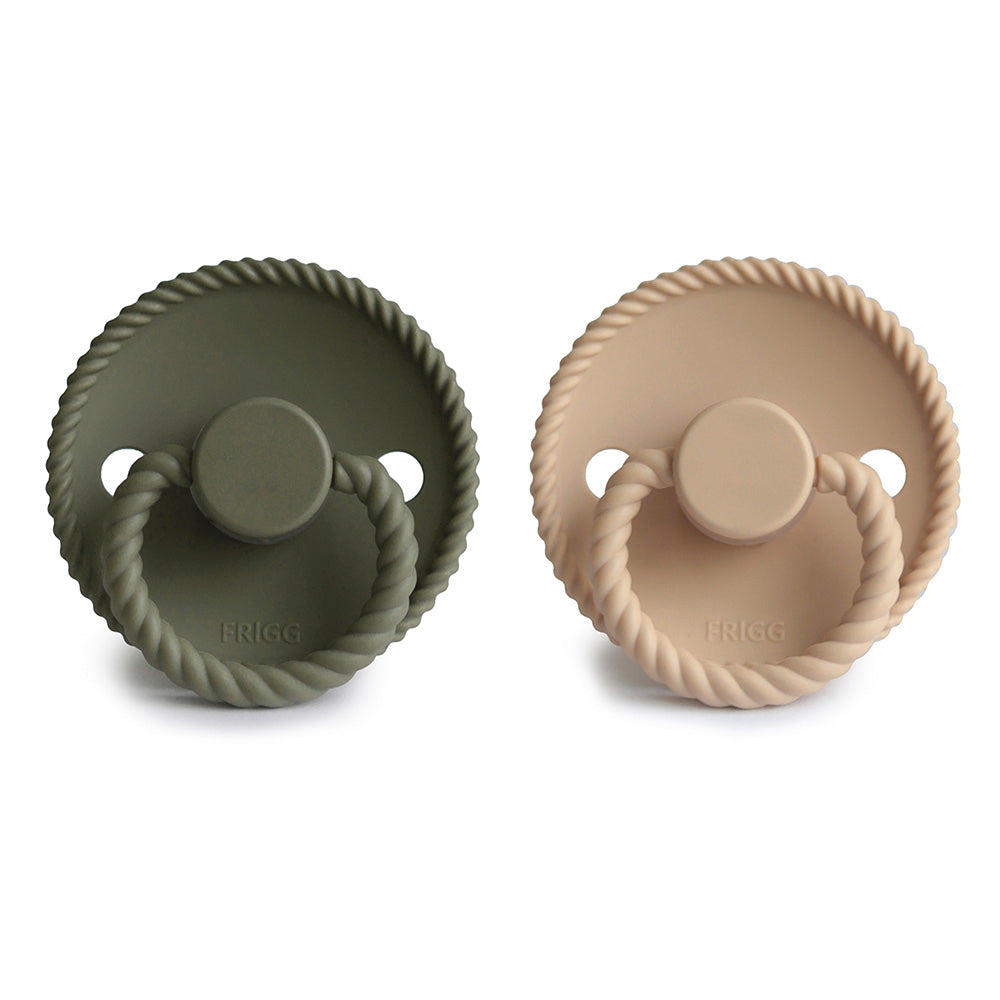 Frigg Rope pacifier 2-pack in latex in Croissant olive on a white background