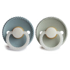 Frigg Rope Night pacifier 2-pack in latex in Stone blue sage on a white background