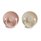 Frigg Rope pacifier 2-pack in silicone in Blush croissant on a white background
