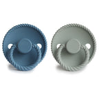 Frigg Rope pacifier 2-pack in silicone in Ocean view Sage on a white background