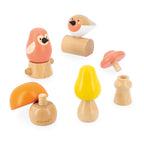 Janod WWF wooden screw toys birds and mushroomsa on a white background