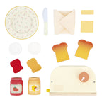 Janod's wooden bread toaster toy for role play on a white background