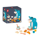 Janod's wooden breakfast play set, front view with original packaging