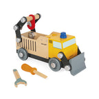 Brico Kids wooden builders truck by Janod for imaginative construction play on a white background