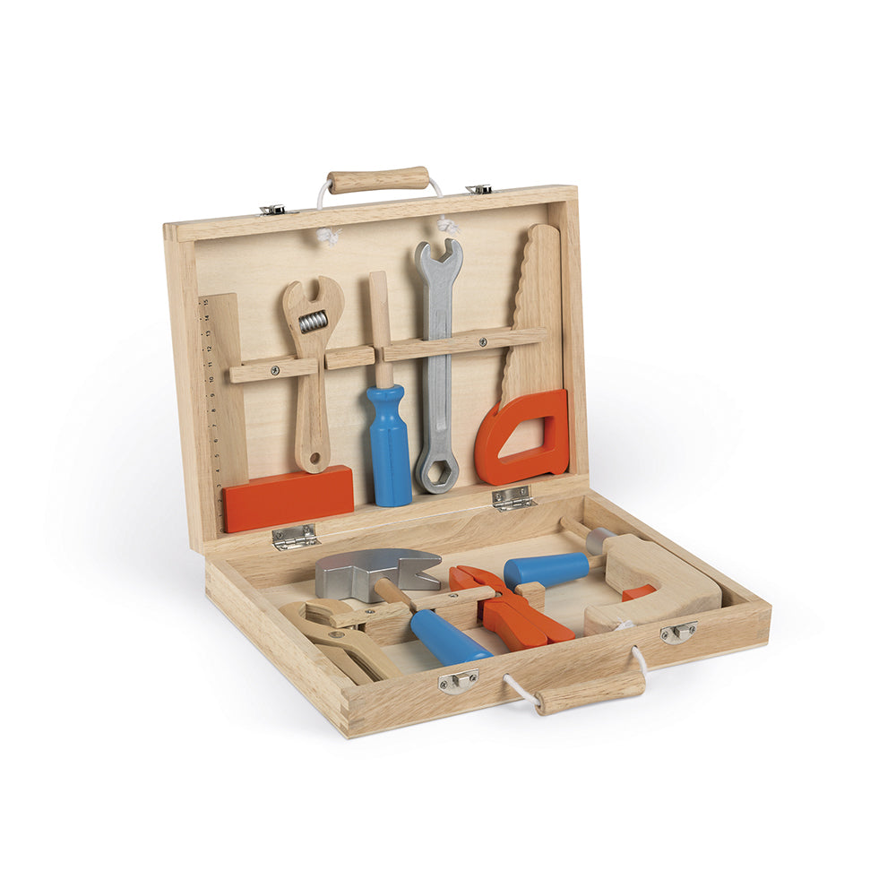 Janod Brico Kids wooden tool box on a white background