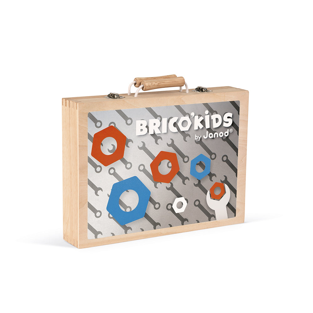 Janod Brico Kids wooden tool box (closed) on a white background