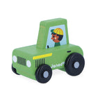 Janod countryside Green wooden tractor on a white background