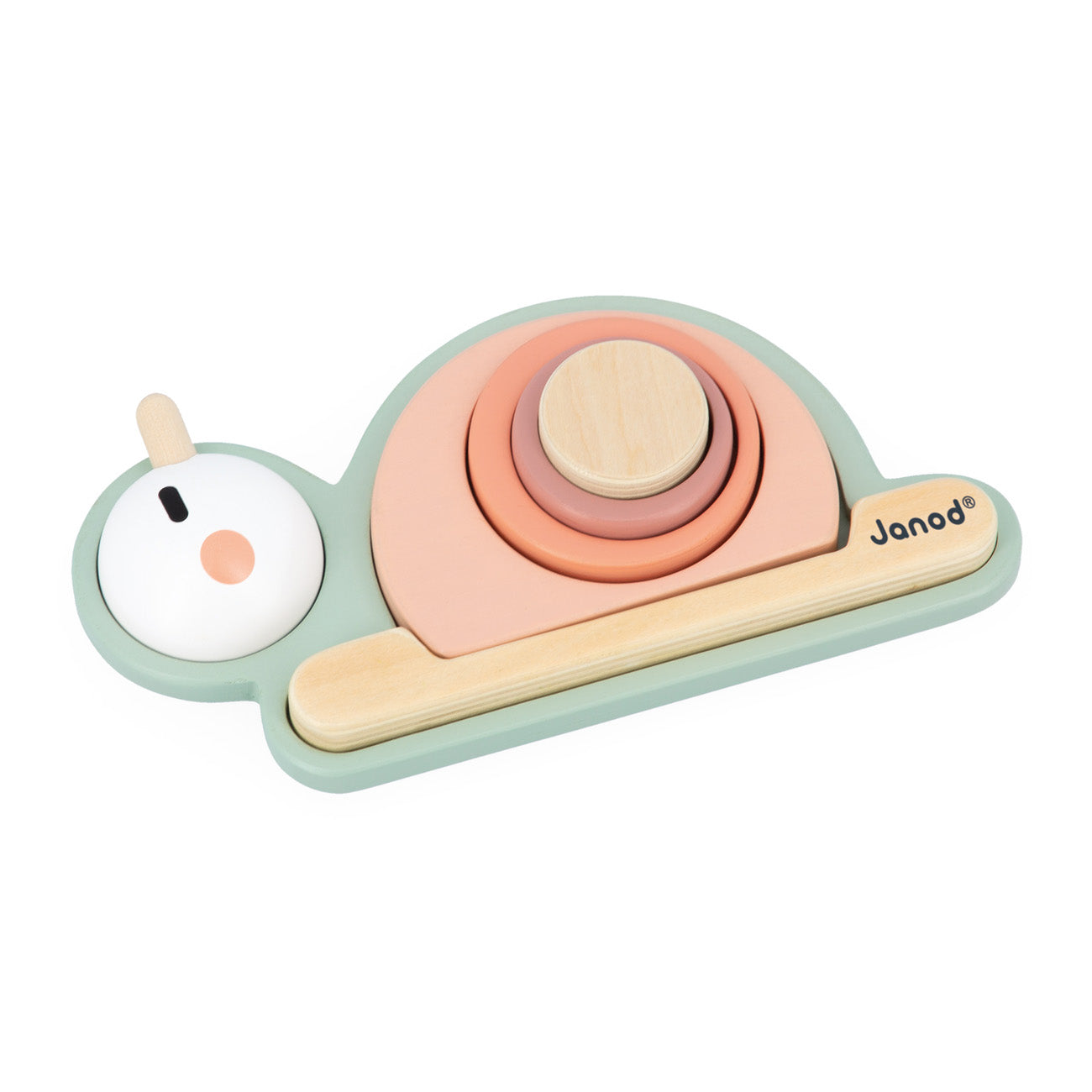 Janod stackable sensory snail toy on a white background