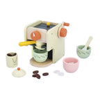 Janod's wooden coffee machine toy for pretend play on a white background