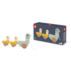 Wooden duck toys by Janod for imaginative play, front view with original packaging