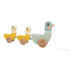 Wooden duck toys by Janod for imaginative play on a white background