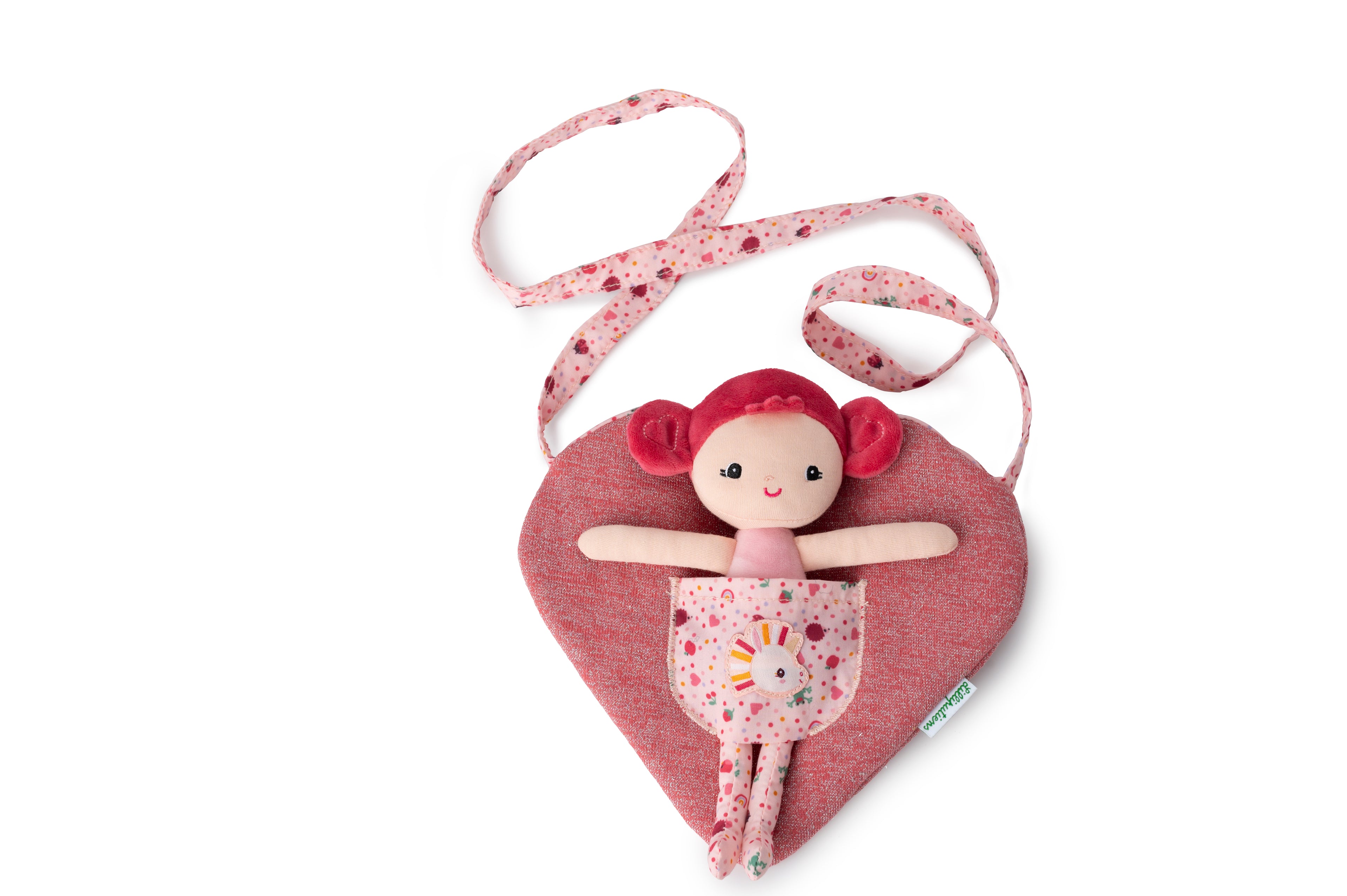 Lilliputiens Aline doll with heart bag on a white background