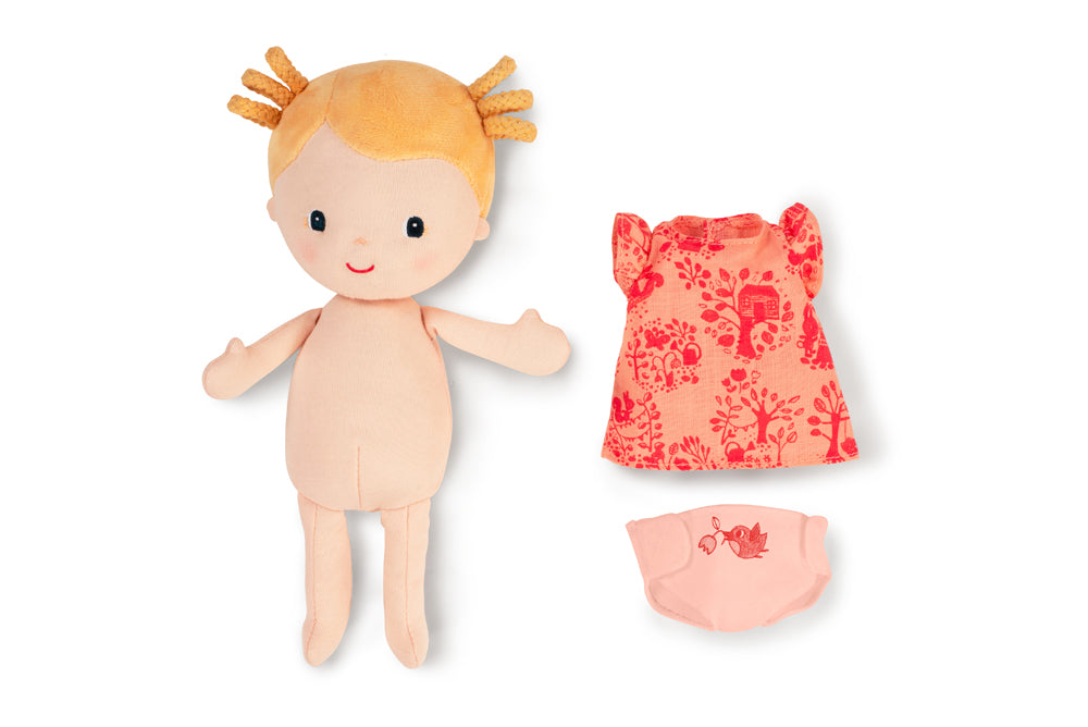 Elements of a Lilliputiens Baby playset Lena on a white background