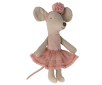 Maileg Ballerina Mouse Little Sister in Rose in a white background