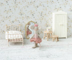 Maileg Ballerina Mouse Little Sister in Rose styled in front of a mirror in a doll bedroom