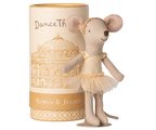 Maileg Ballet Dancer Mouse Big Sister in a tutu dress styled in front of original packaging