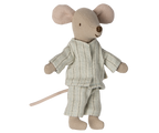 Maileg Big Brother Mouse in matchbox with light-blue-pyjamas on a white background