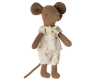 Maileg Big Sister Mouse wearing a white outfit with yellow flowers on a white background