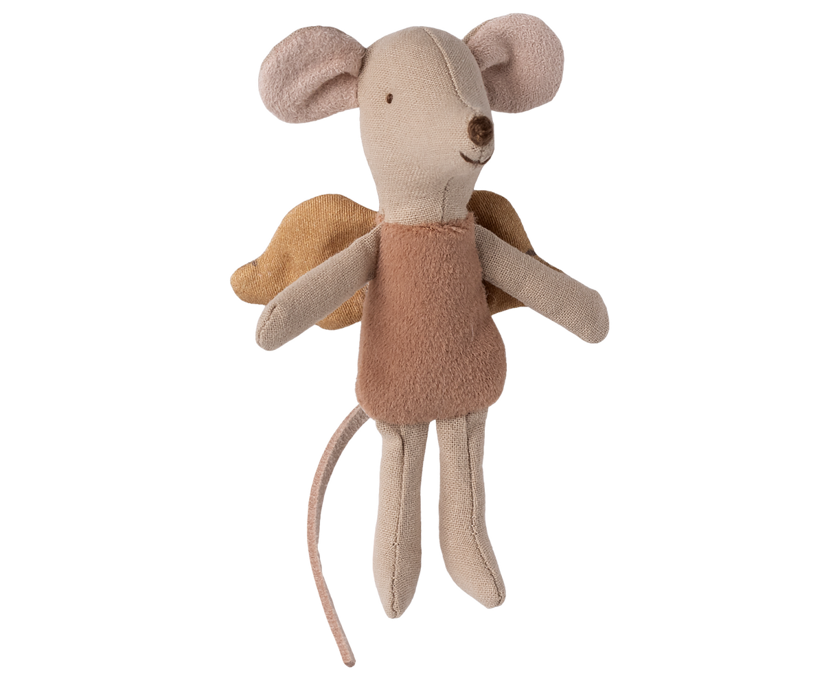 Maileg Fairy Mouse Little in Powder with wings on a white background