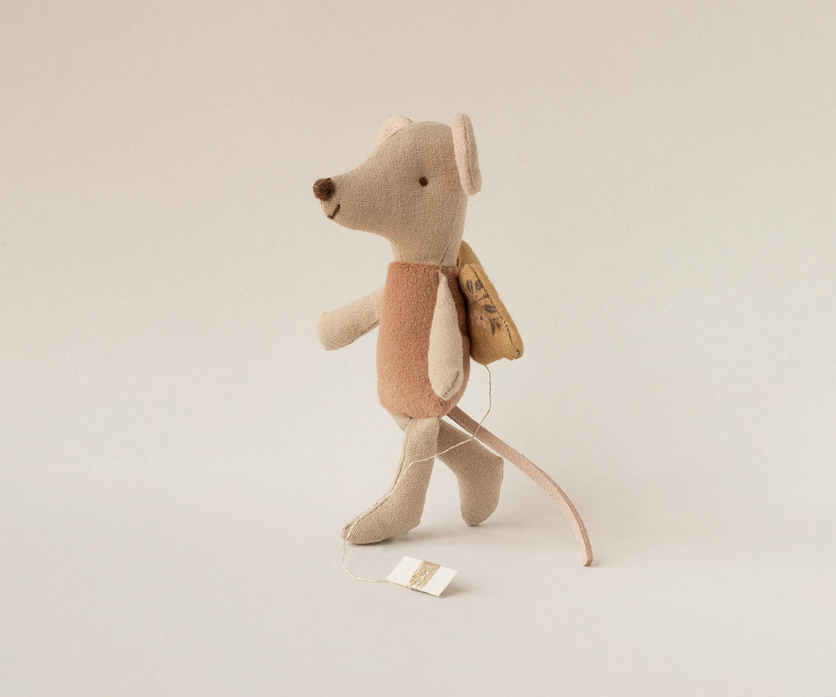 Maileg Fairy Mouse Little in Powder with wings on a beige background