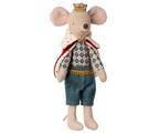 Maileg King Mouse Dad wearing a royal robe and a gold crown