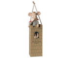 Maileg King Mouse Dad standing on a cardboard castle tower