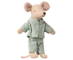 Maileg Little Brother Mouse in matchbox with spotted pyjamas on a white background