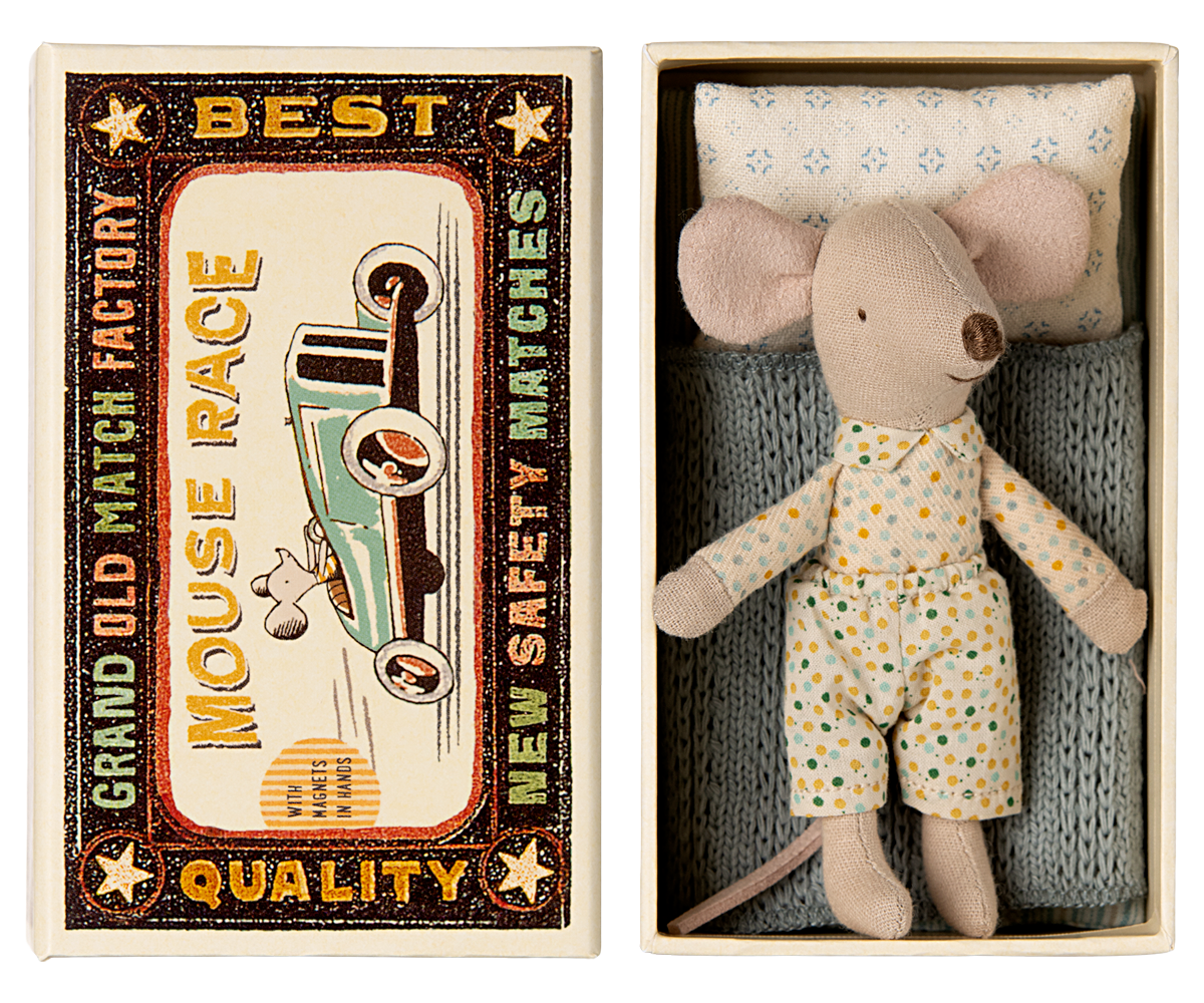Maileg Little Brother Mouse in matchbox with polka dot pyjamas