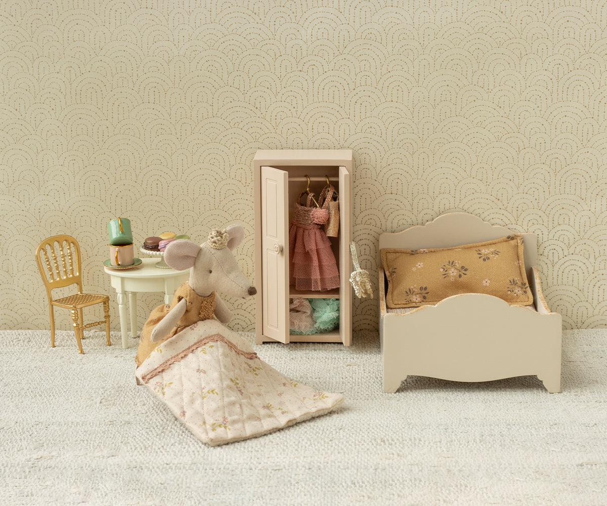 Maileg Princess Mouse Big Sister styled in a doll bedroom