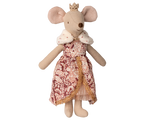 Maileg Queen Mouse Mum wearing a pink dress and a gold crown