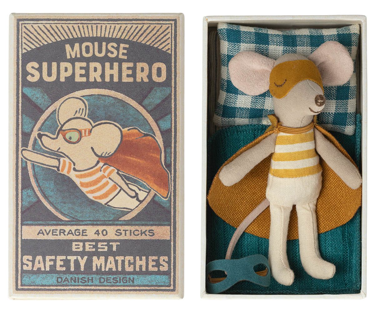 Maileg Super Hero Mouse Little Brother in matchbox