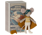 Maileg Super Hero Mouse Little Brother styled in front of the matchbox