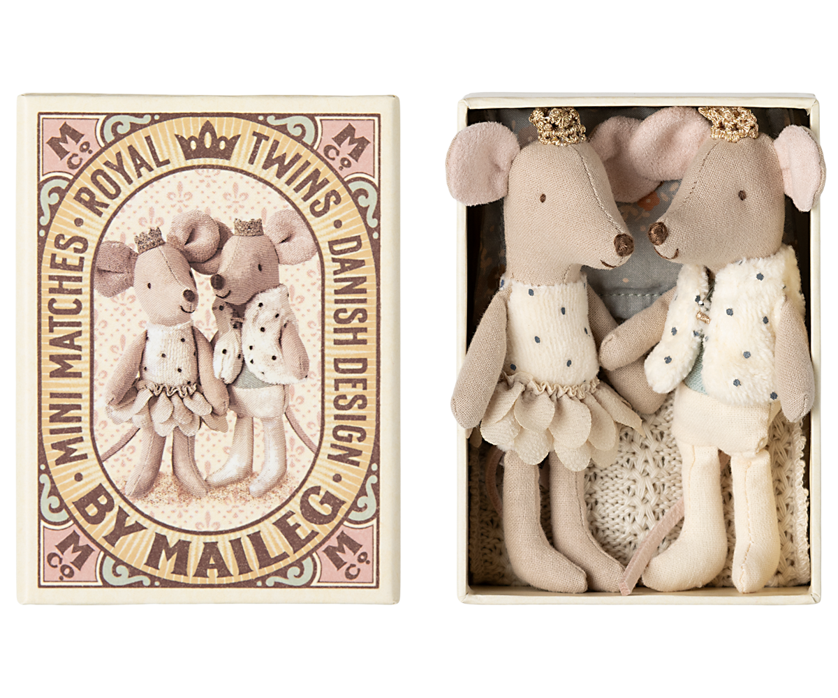 Maileg Royal Twin Mice Little Sister and Brother in matchbox