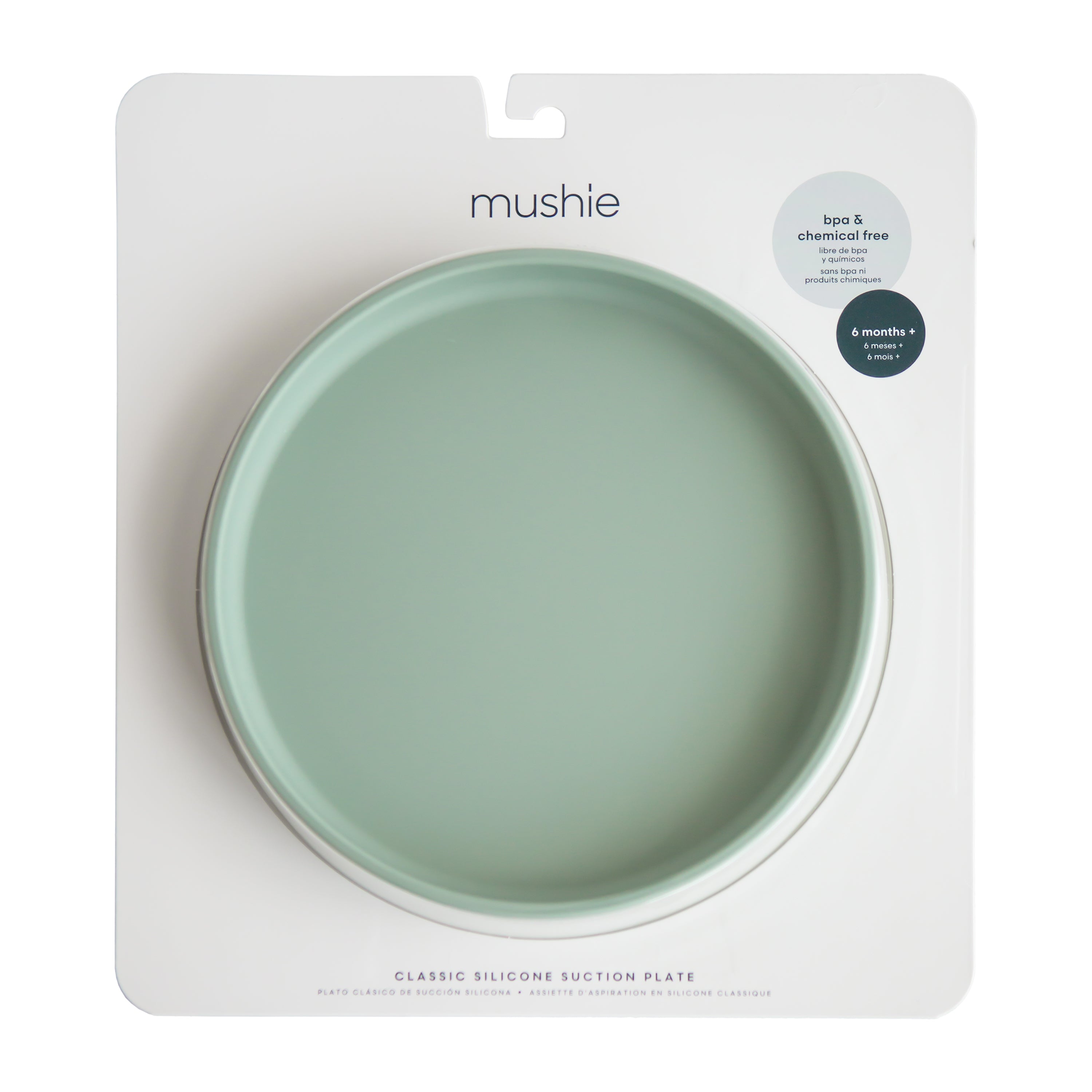 Mushie silicone suction bowl in Cambridge blue in original packaging