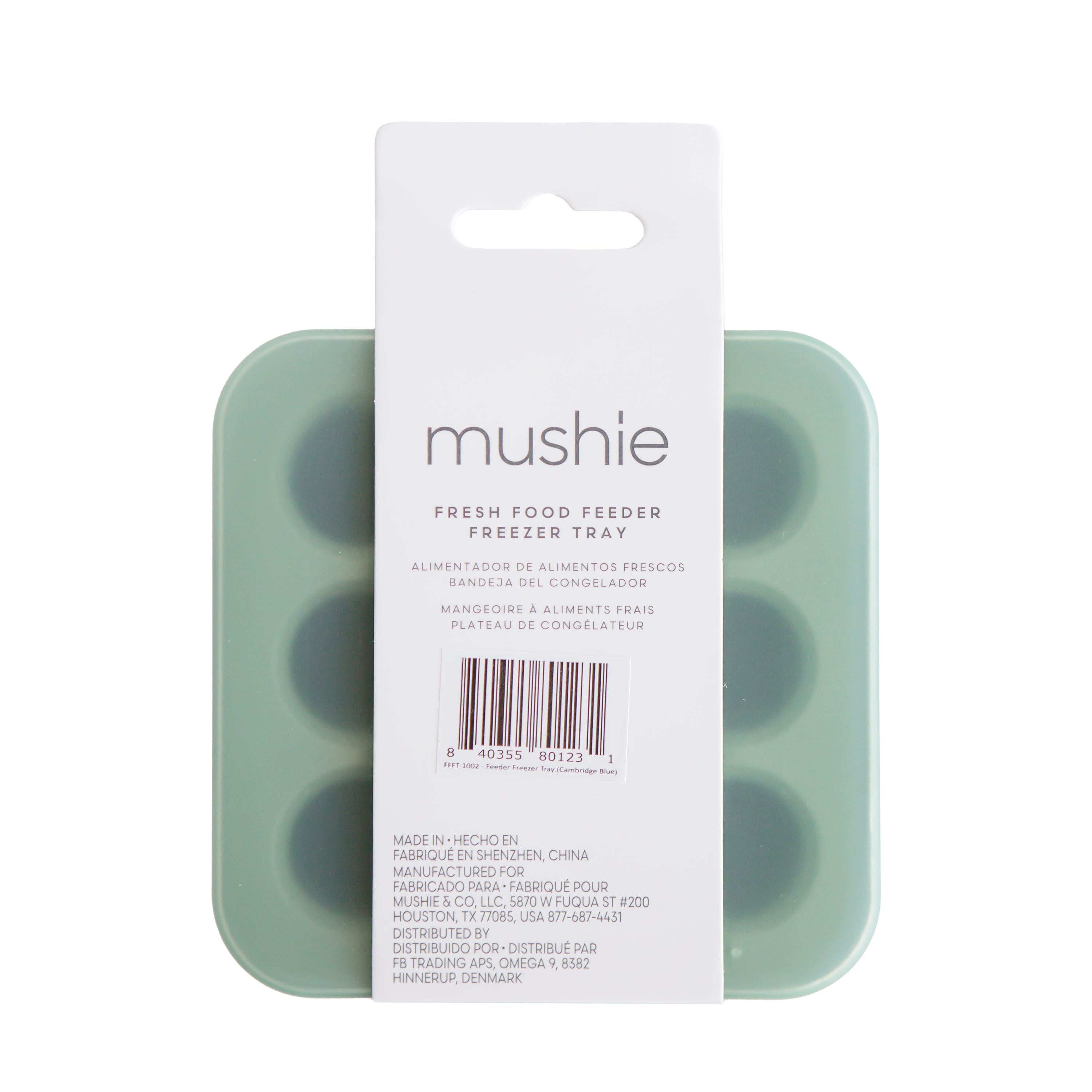 Mushie fresh food feeder tray in Cambridge blue in original packaging